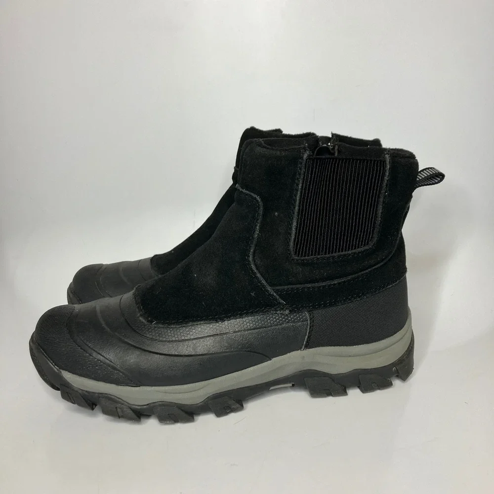 Lands' End black insulated ankle boots men's size 8.5 casual minimalist winter